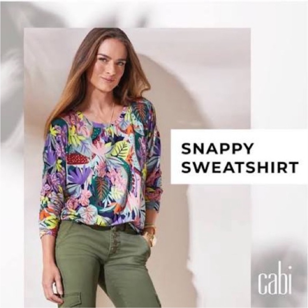 CAbi Vibrant Floral long sleeve stretchy lightweight sweatshirt